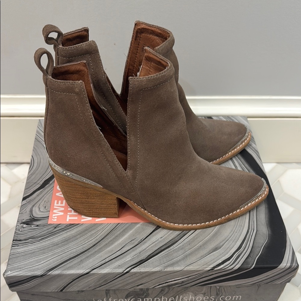 Jeffrey Campbell Taupe Distressed Suede Cromwell Boots
